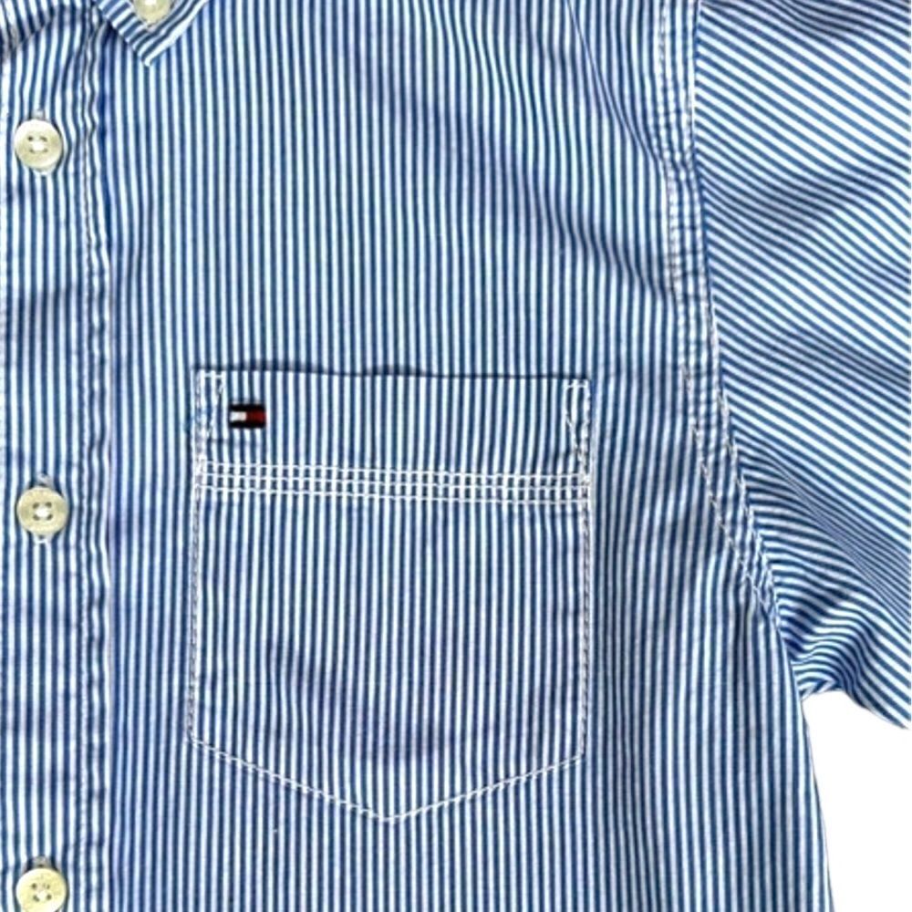 TOMMY HILFIGER Boys Blue Striped Button Down Shirt Size 7 - Picture 7 of 11
